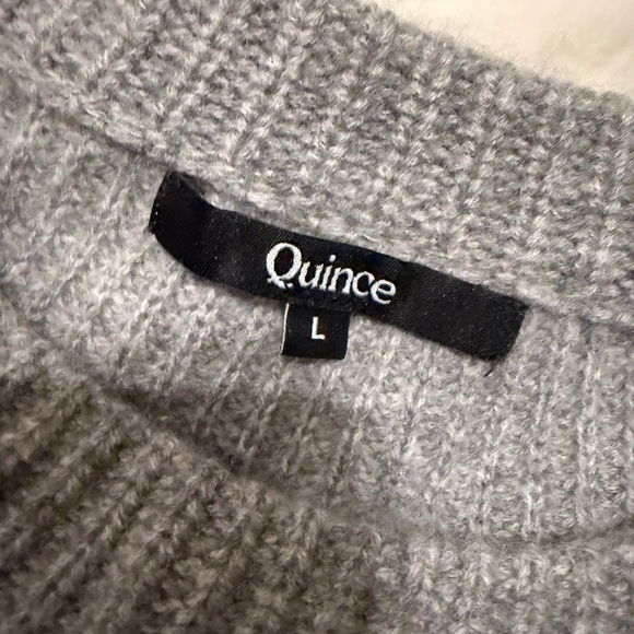 Quince Mongolian Cashmere Fisherman Crewneck Sweater, Grey, L - Picture 2 of 5